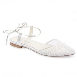 CARINA Pleated Tulle Pearl Flats For Wedding