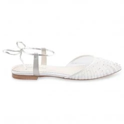 CARINA Pleated Tulle Pearl Flats For Wedding