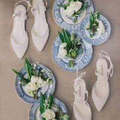 CARINA Pleated Tulle Pearl Flats For Wedding