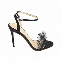 BRIDGET BLACK Wedding Sandals Tulle Stiletto Ankle Strap Heels