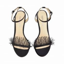 BRIDGET BLACK Wedding Sandals Tulle Stiletto Ankle Strap Heels