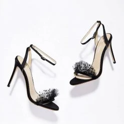 BRIDGET BLACK Wedding Sandals Tulle Stiletto Ankle Strap Heels
