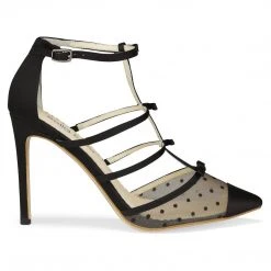 RITA BLACK Black T Strap Heels With Polka Dots