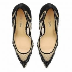 NADIA BLACK Evening Black Mesh Heels Sheer Lace Pumps