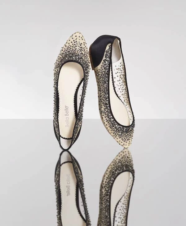 ARIEL BLACK Sequin Black Evening Flats ARIEL BLACK Sequin Black Evening Flats
