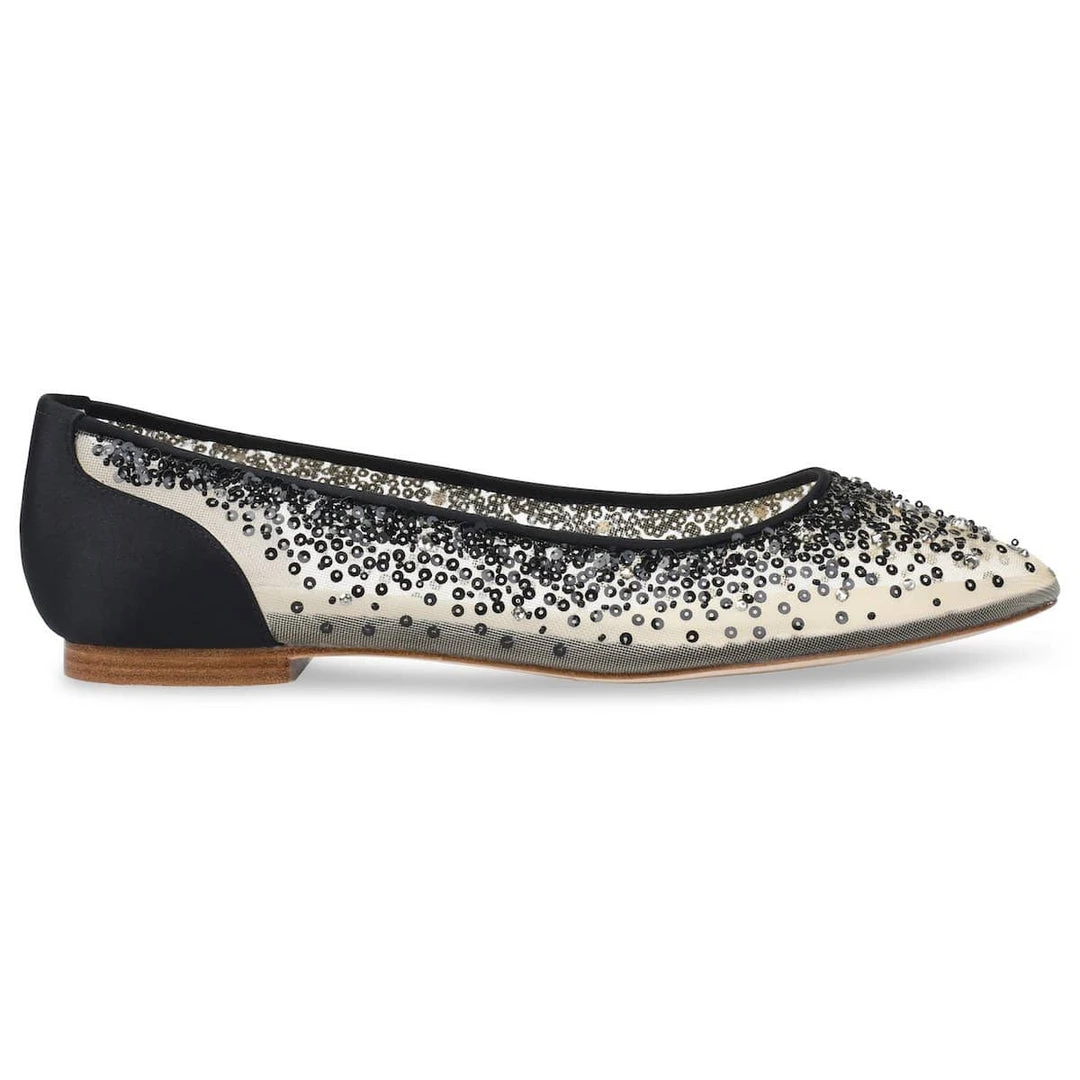 ARIEL BLACK Sequin Black Evening Flats ARIEL BLACK Sequin Black Evening Flats