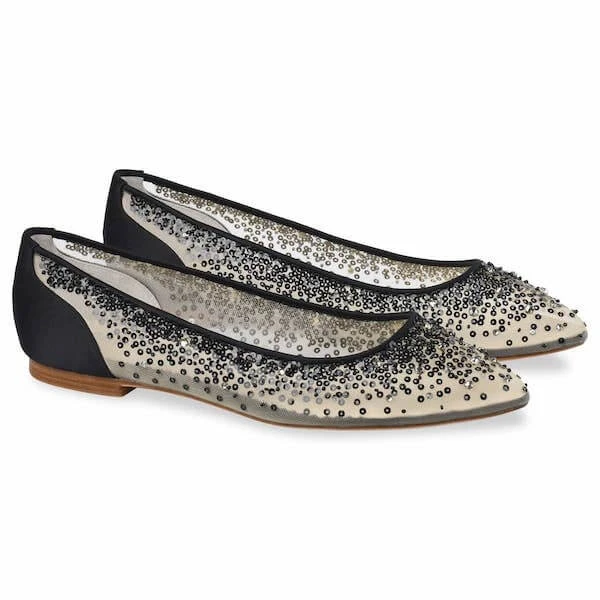 ARIEL BLACK Sequin Black Evening Flats ARIEL BLACK Sequin Black Evening Flats
