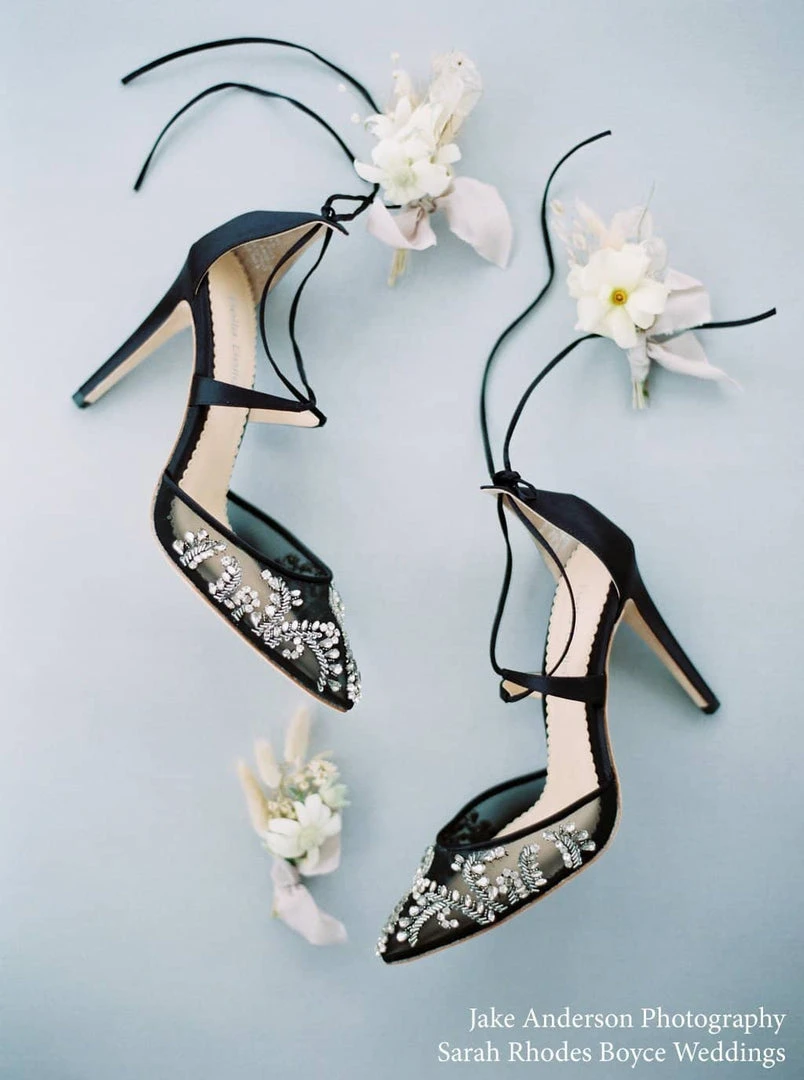 FLORENCE BLACK Black Mesh Heels Crystal Embellished Pumps FLORENCE BLACK Black Mesh Heels Crystal Embellished Pumps