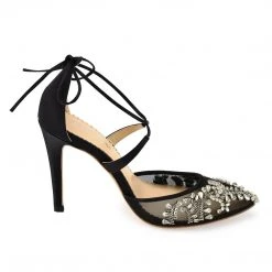 FLORENCE BLACK Black Mesh Heels Crystal Embellished Pumps 2 FLORENCE BLACK Black Mesh Heels Crystal Embellished Pumps