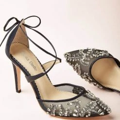 FLORENCE BLACK Black Mesh Heels Crystal Embellished Pumps 7 FLORENCE BLACK Black Mesh Heels Crystal Embellished Pumps
