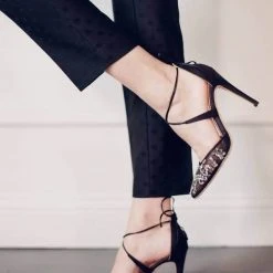 FLORENCE BLACK Black Mesh Heels Crystal Embellished Pumps 8 FLORENCE BLACK Black Mesh Heels Crystal Embellished Pumps
