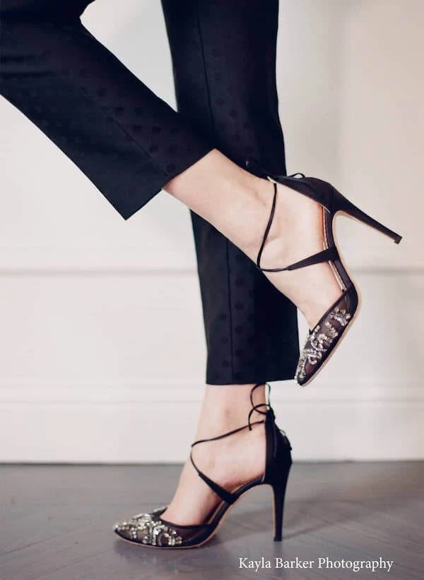 FLORENCE BLACK Black Mesh Heels Crystal Embellished Pumps FLORENCE BLACK Black Mesh Heels Crystal Embellished Pumps