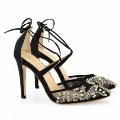 FLORENCE BLACK Black Mesh Heels Crystal Embellished Pumps