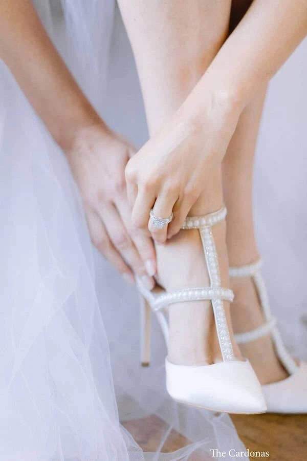 CAROLINA Ivory Wedding Shoes With Pearls, T Strap Heels CAROLINA Ivory Wedding Shoes With Pearls, T Strap Heels