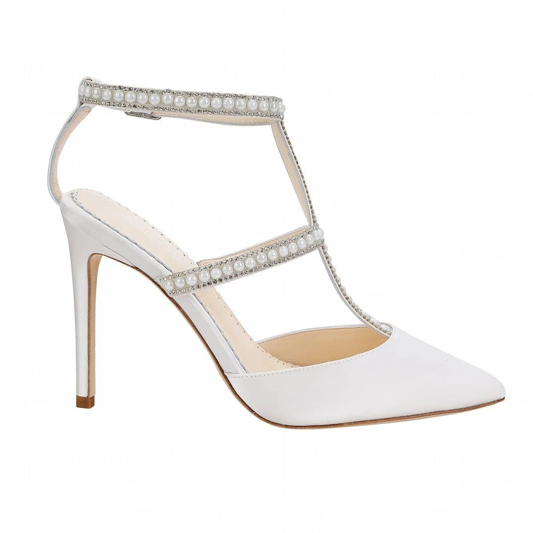CAROLINA Ivory Wedding Shoes With Pearls, T Strap Heels CAROLINA Ivory Wedding Shoes With Pearls, T Strap Heels