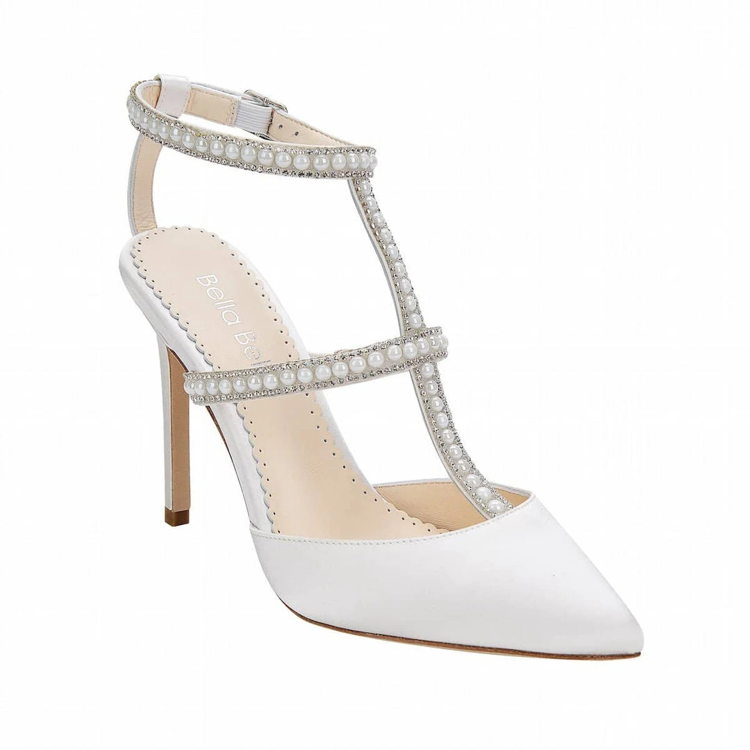 CAROLINA Ivory Wedding Shoes With Pearls, T Strap Heels CAROLINA Ivory Wedding Shoes With Pearls, T Strap Heels