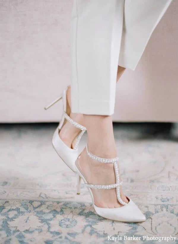 CAROLINA Ivory Wedding Shoes With Pearls, T Strap Heels CAROLINA Ivory Wedding Shoes With Pearls, T Strap Heels
