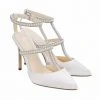 CAROLINA Ivory Wedding Shoes With Pearls, T Strap Heels