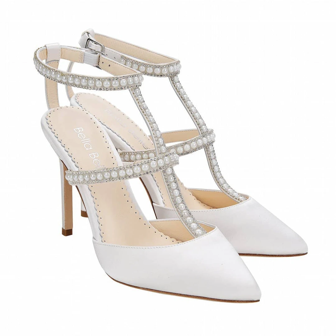 CAROLINA Ivory Wedding Shoes With Pearls, T Strap Heels CAROLINA Ivory Wedding Shoes With Pearls, T Strap Heels