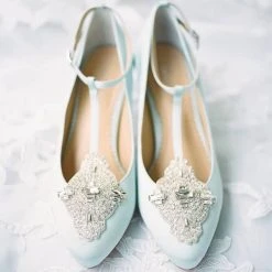 ANNALISE BLUE Blue Kitten Heel Wedding Shoes Vintage Bridal Heels