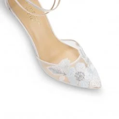 FREYA Mesh Flower Illusion Dusty Blue Bridal Shoes Wedding