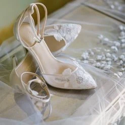 FREYA Mesh Flower Illusion Dusty Blue Bridal Shoes Wedding