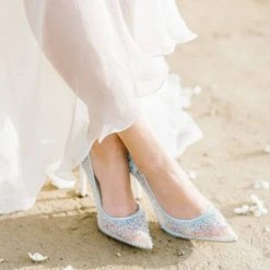 ELSA BLUE Something Blue Cinderella Wedding Heels / Blue Sequin Pumps For Evening Wear