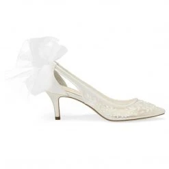 ESTHER Wedding Beaded Ivory Peep Toe Slingback Closed Toe Kitten Heels