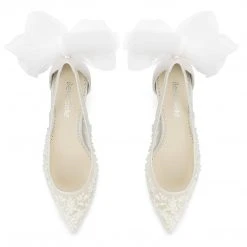 ESTHER Wedding Beaded Ivory Peep Toe Slingback Closed Toe Kitten Heels