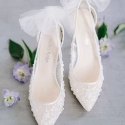 ESTHER Wedding Beaded Ivory Peep Toe Slingback Closed Toe Kitten Heels