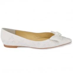 LAVENDER Wedding White Embroidered Flats With Bows By Joy Proctor