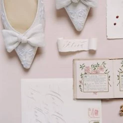 LAVENDER Wedding White Embroidered Flats With Bows By Joy Proctor