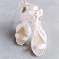 KELLY Open Toe White Ribbon Heels For Weddings