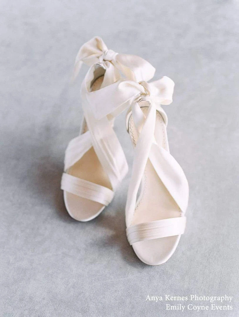 KELLY Open Toe White Ribbon Heels For Weddings KELLY Open Toe White Ribbon Heels For Weddings